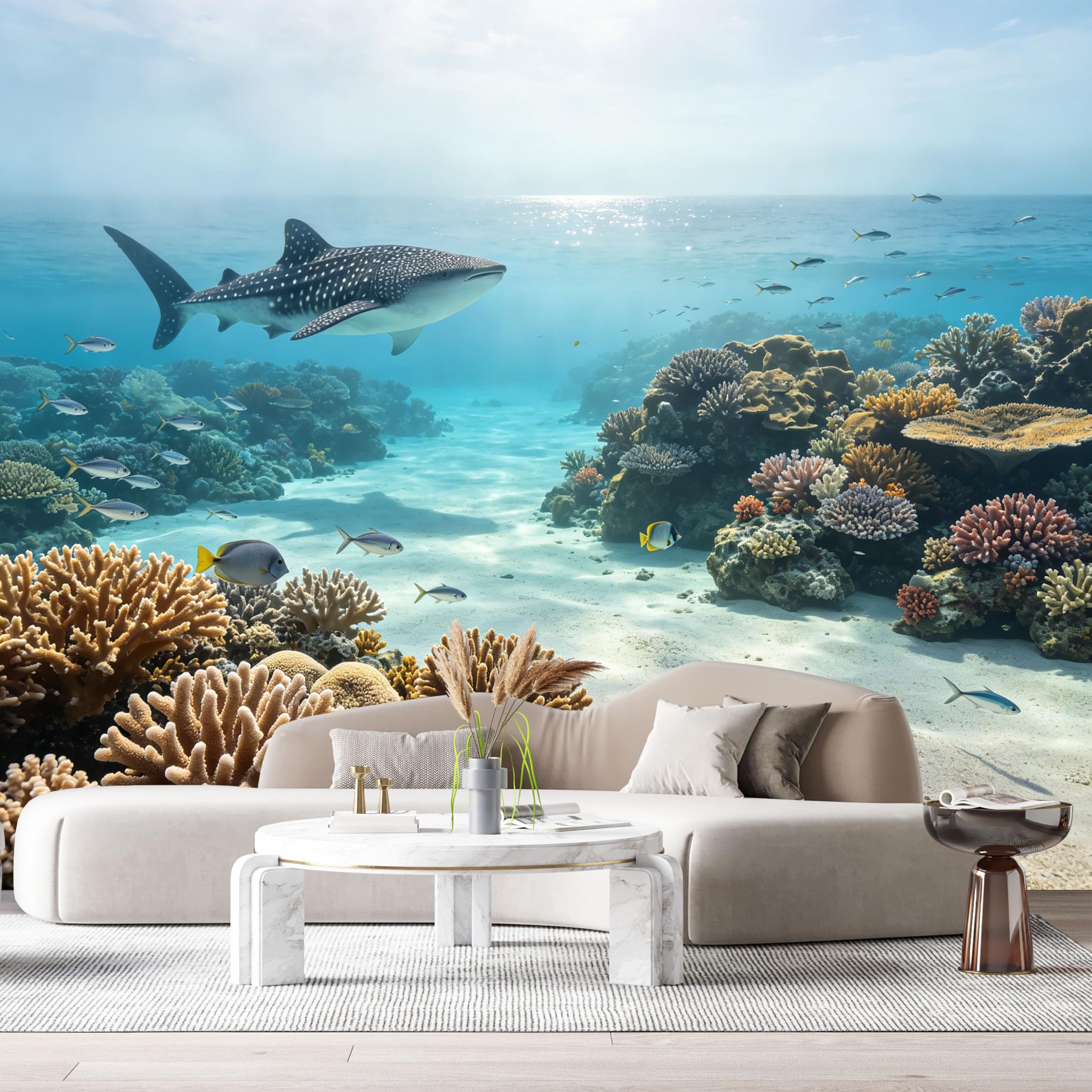 Custom Size Wall Murals Whale Shark Ocean Marine 3D Underwater Coral Reef SelfAdhesiveWall Fabric Removable Wallpaper Wall Decor for Living Room Bedroom Bathroom