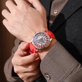 CARLIEN Men's Automatic Game Watch with Skeleton Hollow Mechanical Waterproof Luminous Stainless Steel Bracelet Automatic Casualty Roulette Business Casual