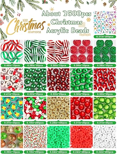 Miniatura 2 de Kalolary 2510 cuentas de Navidad para hacer joyas, muñeco de nieve, Papá Noel, alce, esmaltes, cuentas de acrílico de Navidad, cuentas espaciadoras