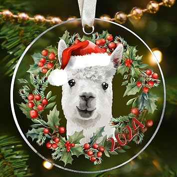 Llama Christmas Ornaments - Llama Gifts for Xmas Tree - Acrylic Farm Animal Ornament