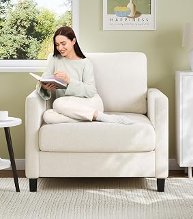 Welzona 33" Teddy Fabric Accent Chair - Tool-Free Assembly Reading Chair for Bedroom/Living Room, 450lbs Capacity, Beige