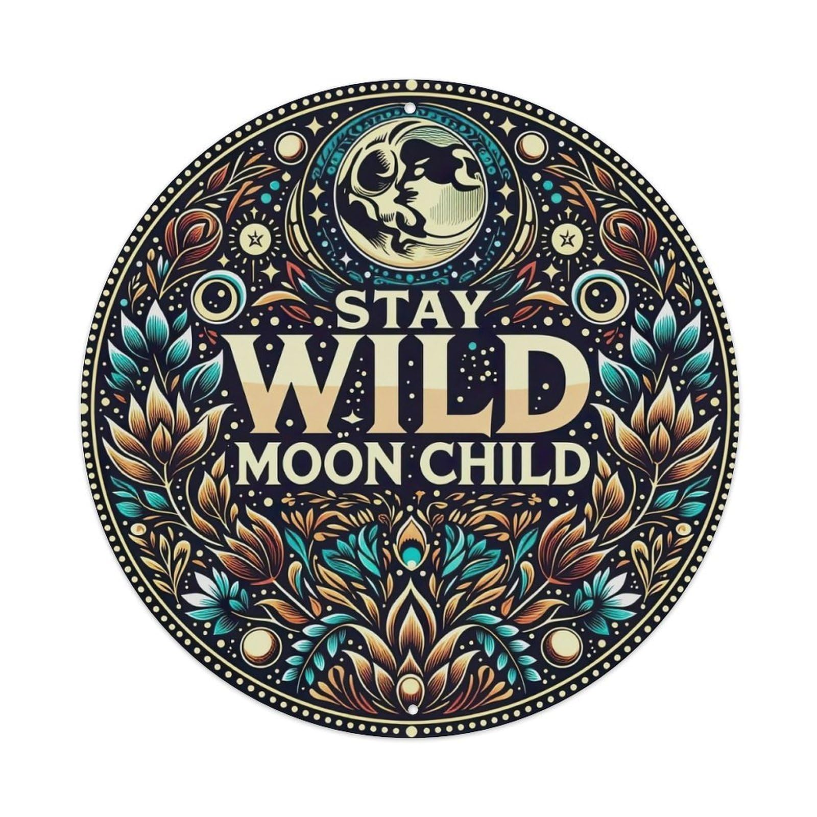 Moon Child Floral Pattern Art Metal Tin Sign