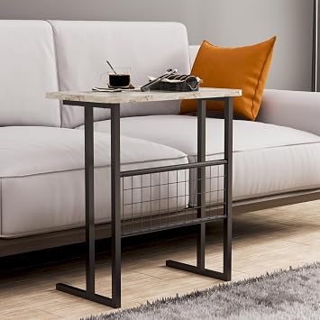 interGO Metal Stand Laptop Stand Sofa Table Breakfast Table Work Table - White Marble Pattern
