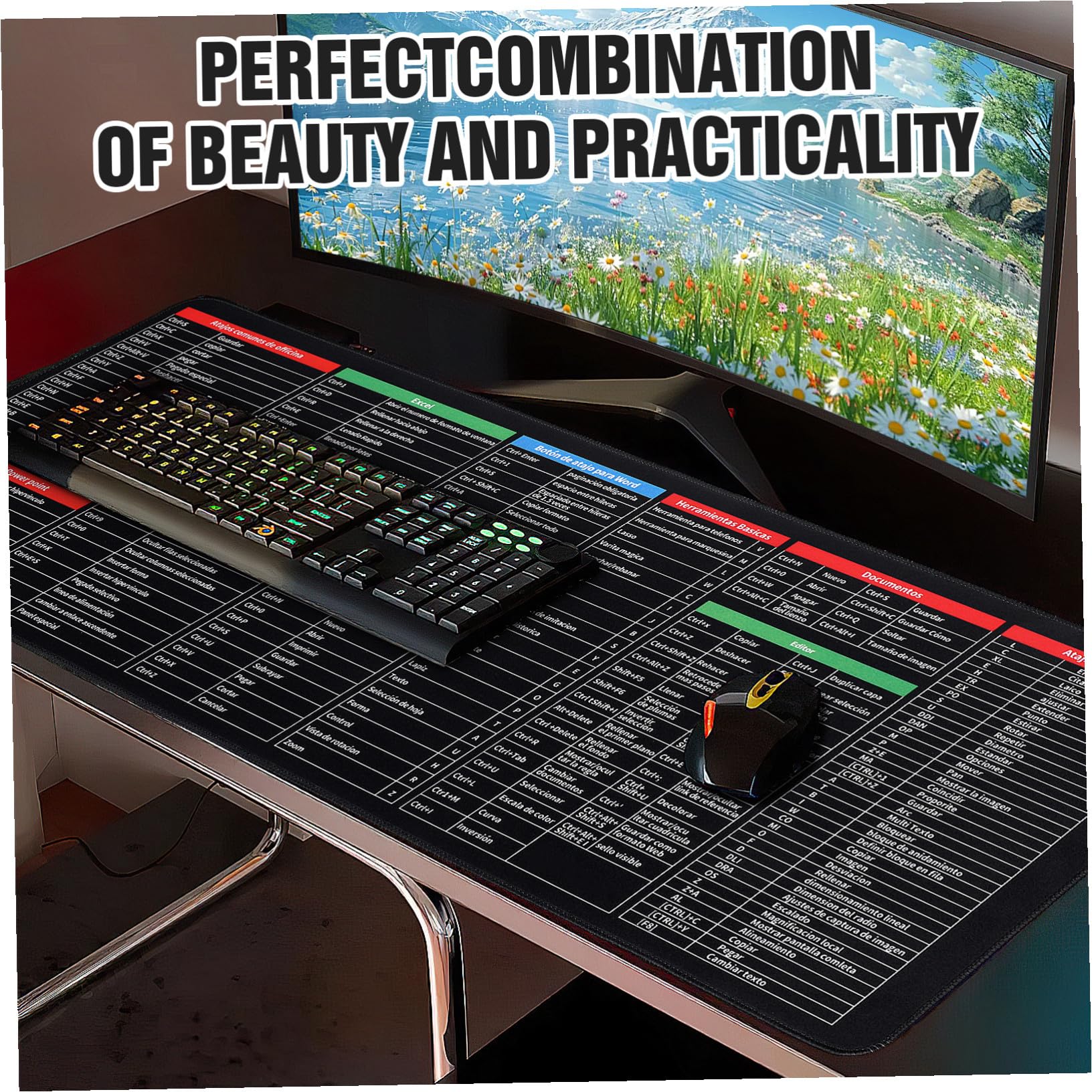 BESTonZON Tappetino per Mouse da Scrivania Gaming Multifunzionale in Gomma e Tessuto, Grande Dimensione 300x800x3mm, Antiscivolo per Ufficio e Gioco