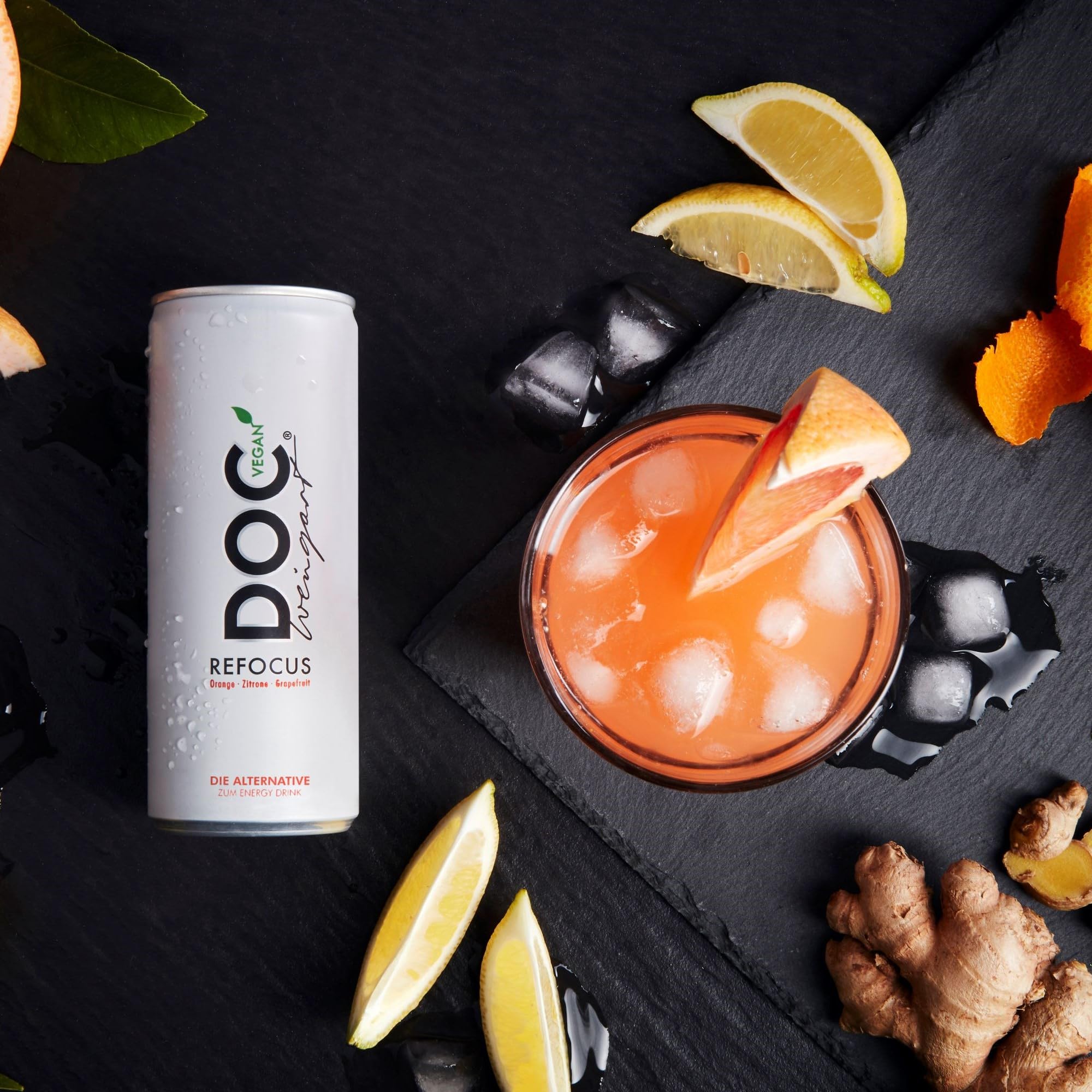 Doc Weingart Refocus New Energy Vitamin Drink, Orange-Zitrone 48x250ml | Fruchtig frisch, 8 Vitamine, natürliches Koffein, Guarana, kalorienarm, Vegan. Ohne: Taurin-Süßstoffe-Farbstoffe