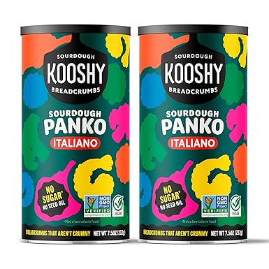 Kooshy Panko Italian Style Breadcrumbs | Vegan, Dairy Free, Non GMO Sourdough Bread Crumbs for Meatballs, Meat Cutlets, Vegetables, Meatloaf, Mac & Cheese (Italiano | 7.5 oz / 2 Pack)