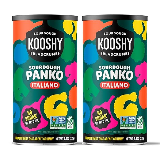 Kooshy Panko Italian Style Breadcrumbs | Vegan, Dairy Free, Non GMO Sourdough Bread Crumbs for Meatballs, Meat Cutlets, Vegetables, Meatloaf, Mac & Cheese (Italiano | 7.5 oz / 2 Pack)