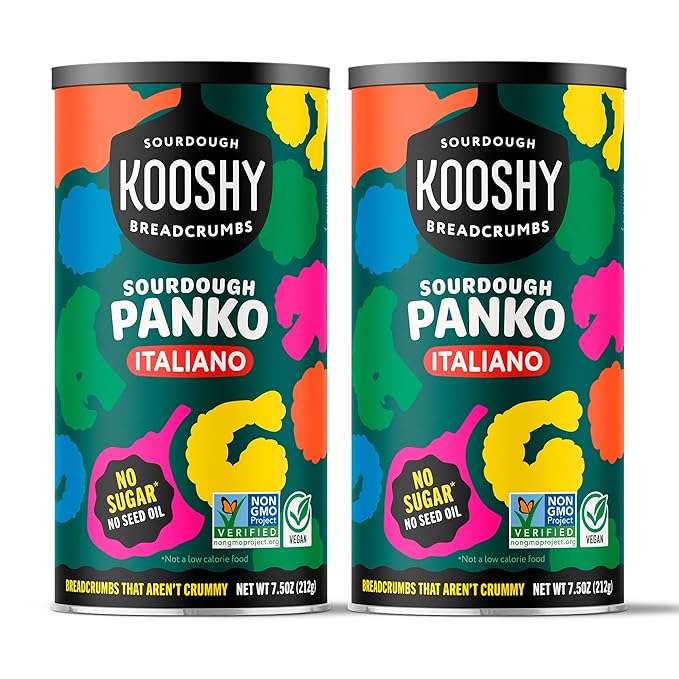 Kooshy Panko Italian Style Breadcrumbs | Vegan, Dairy Free, Non GMO Sourdough Bread Crumbs for Meatballs, Meat Cutlets, Vegetables, Meatloaf, Mac & Cheese (Italiano | 7.5 oz / 2 Pack)