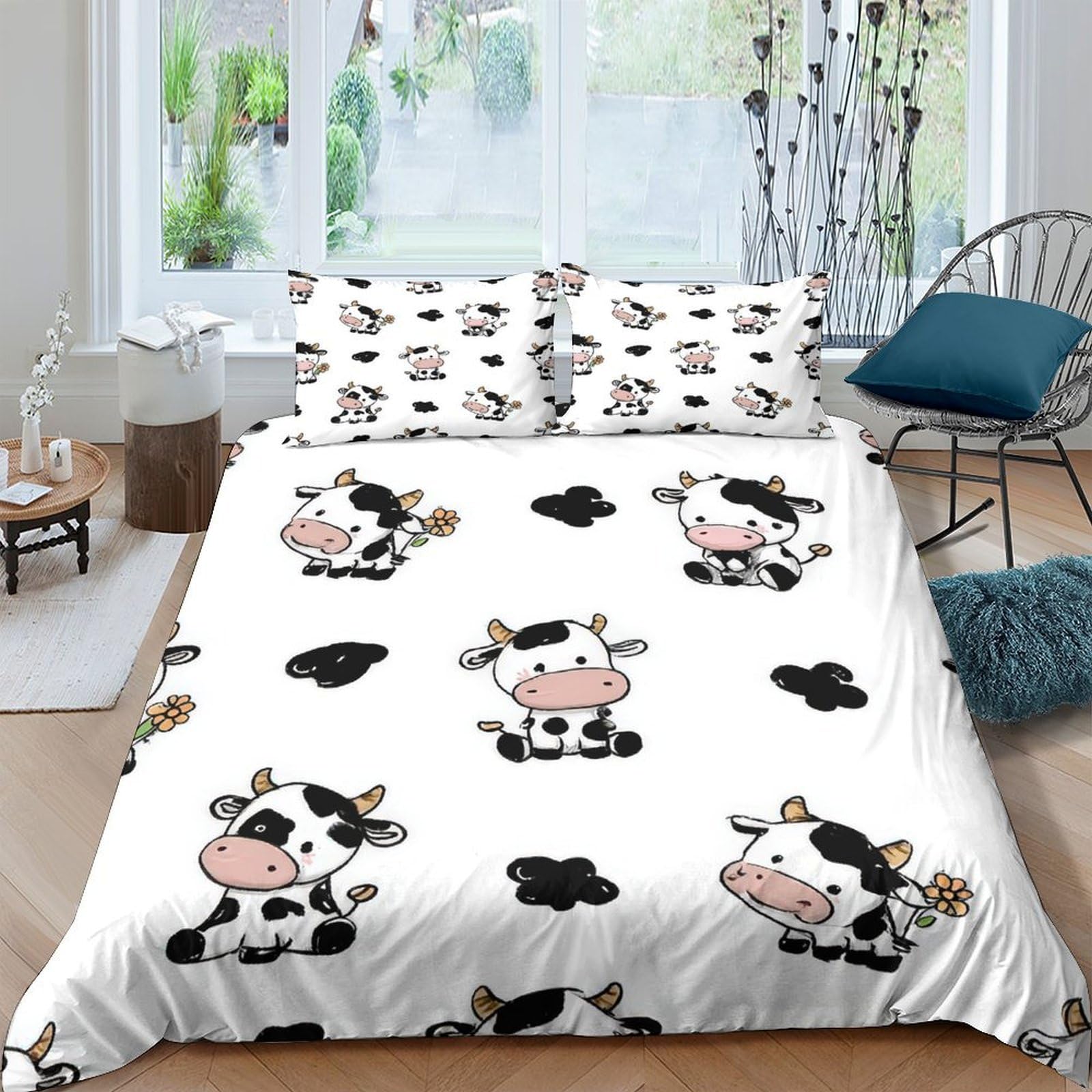 Ctjqhvkz Style-3 3D Printed Cartoon Cow Fitted Sheet Microfiber White Cute Animal Bed Cover For Bedroom Dorm Mattress Protection Decor Single（135X200cm）