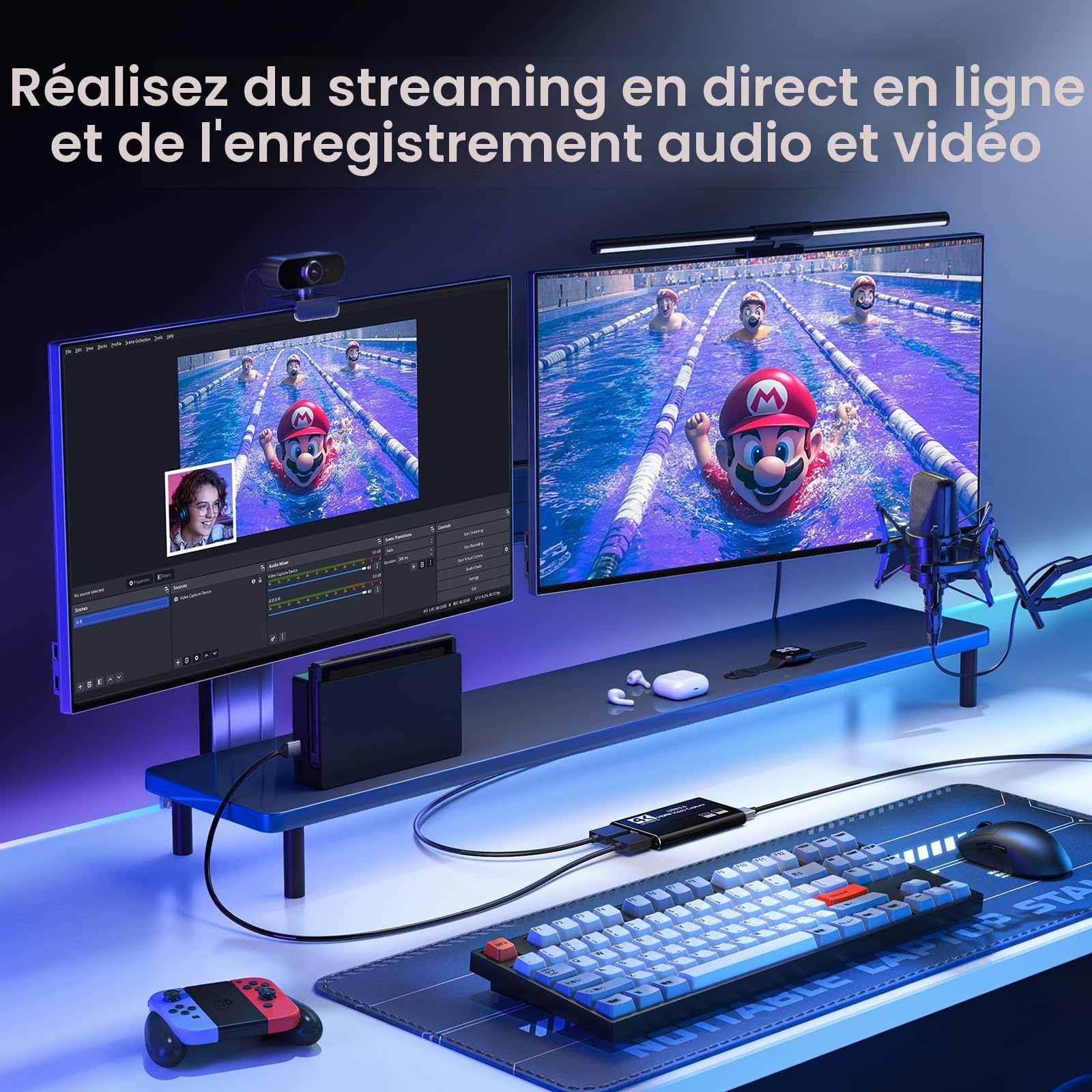 XIIXMASK Carte d'acquisition vidéo, Carte de Capture USB 3.0 4K HDMI en Boucle, 1080P 60FPS/2K 30FPS Capture de Jeu vidéo pour Le Streaming Fonctionne pour PS5/Switch/PC/OBS(Noir)