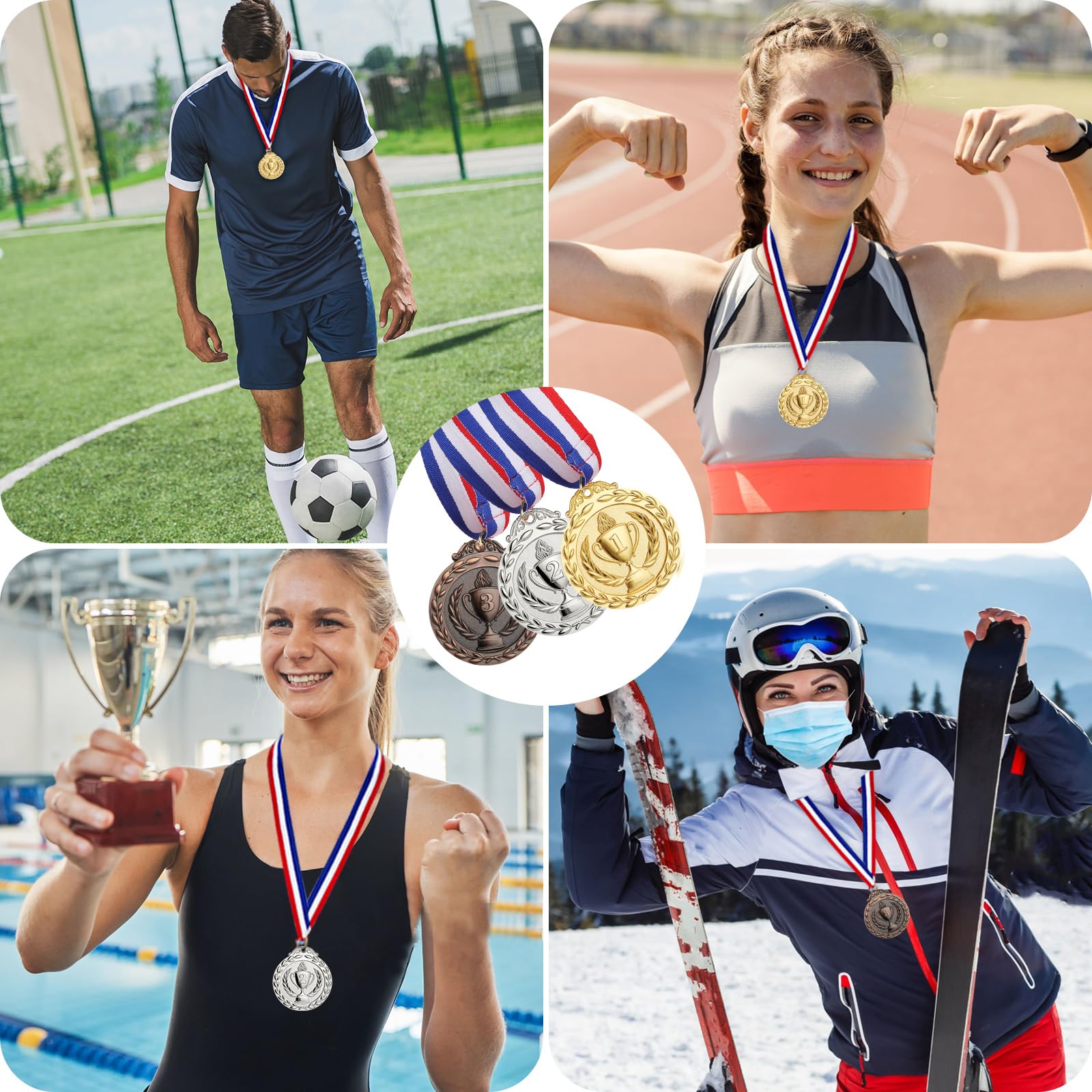 Hianjoo 12 medali, 3 szt. złoty medal, 3 szt. srebrny medal, 3 szt. brązowy medal, średnica 5 cm z naszyjnikiem dla dzieci, studentów, konkursy, nagrody