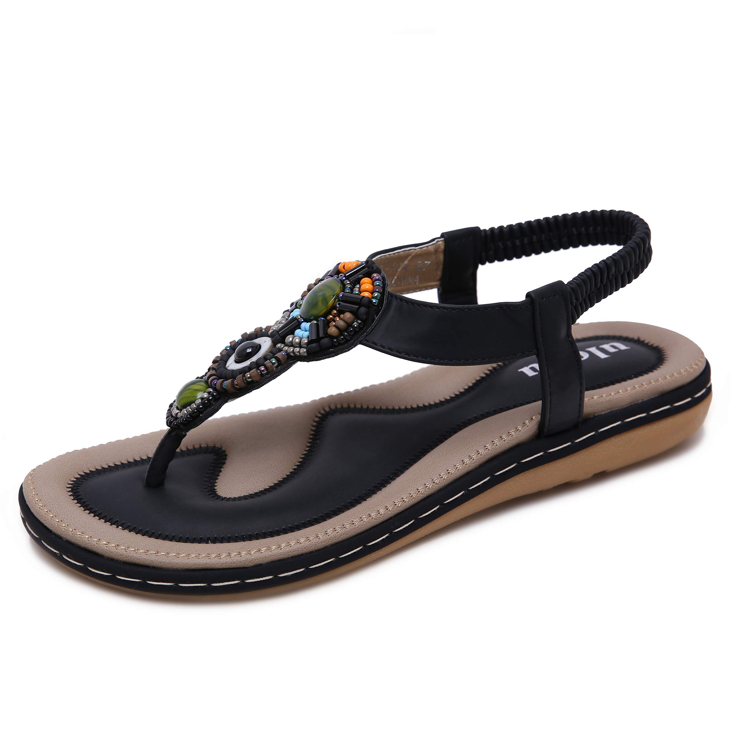 Sandalen Damen Sommer Flip Flops Bohemian Flach Zehentrenner mit Strass Größe 36-42