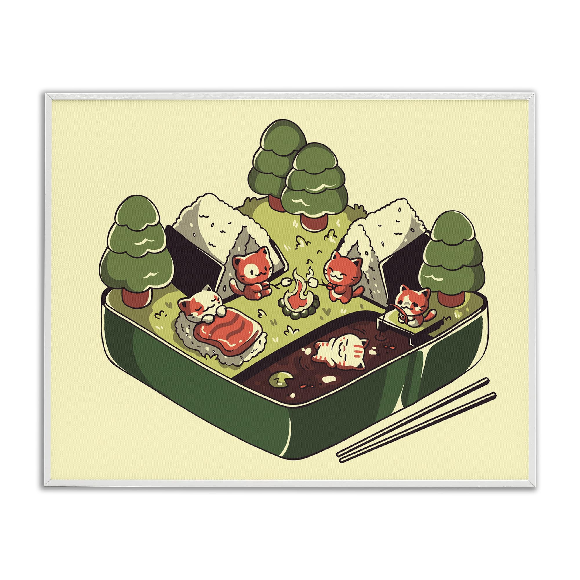 Stupell Industries Coastal White (Textured) Kawaii Sushi Camp Bento Playful, 16 X 20 Inch Framed Giclée Print