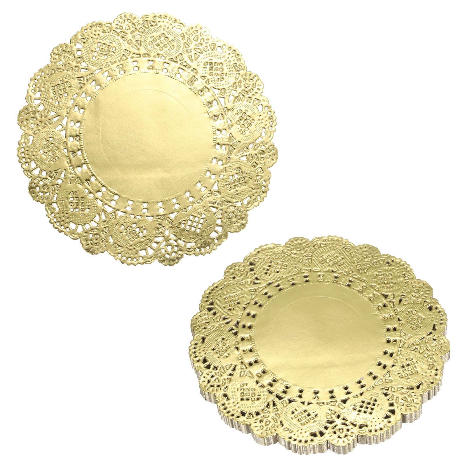 QUARKZMAN 50 Stück Tortenspitze 14cm Rund Tortenunterlage, Dekoratives Einweg-Tischset aus Spitzenpapier für Kuchen Desserts Lebensmitteldekoration Hochzeit Geburtstag, Gold