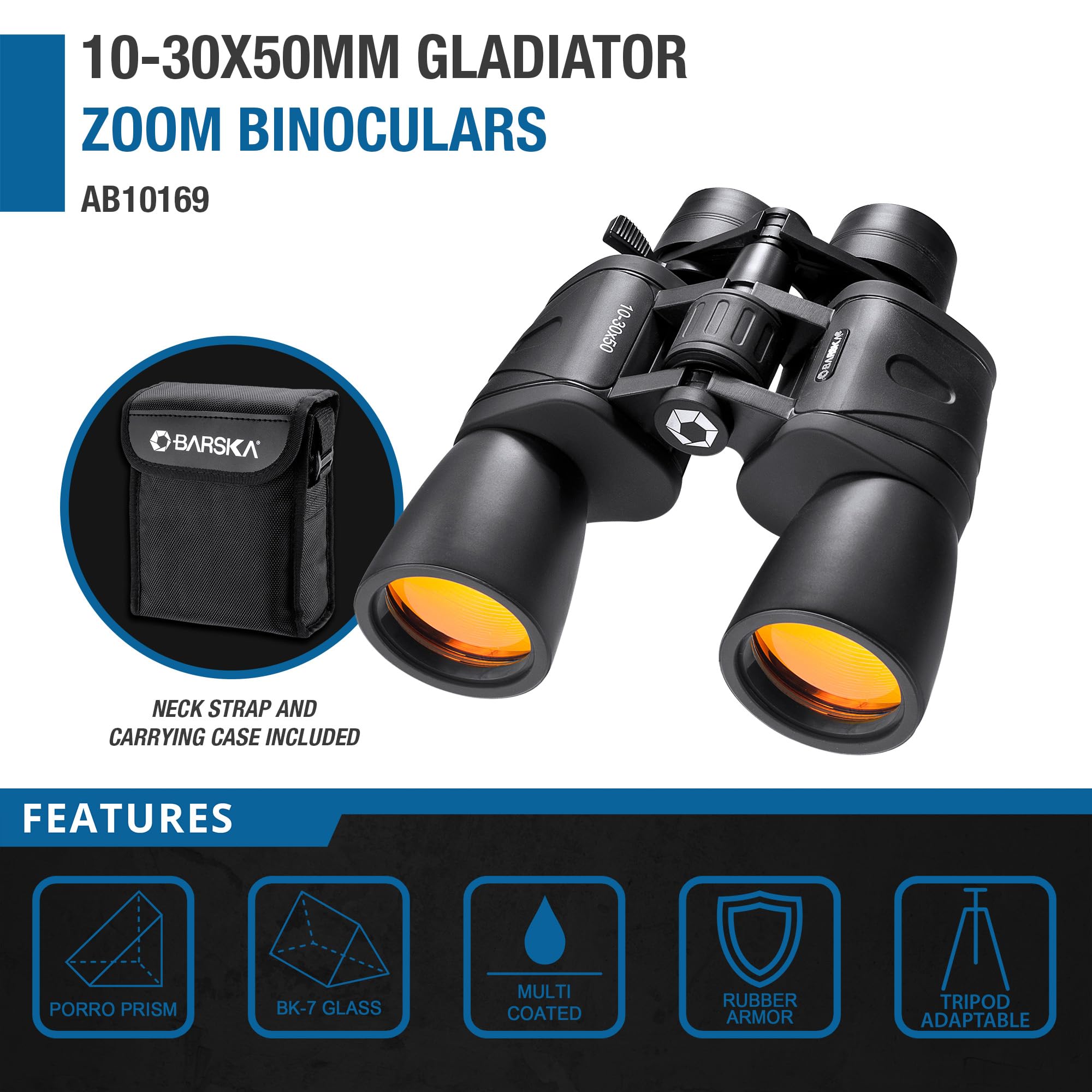 Barska 10-30x50 Gladiator Zoom Binoculars – Long Range Zoom Binoculars for Bird Watching, Stargazing & Hunting, Multi-Coated Lenses, Tripod Compatible, Crystal Clear Outdoor Viewing