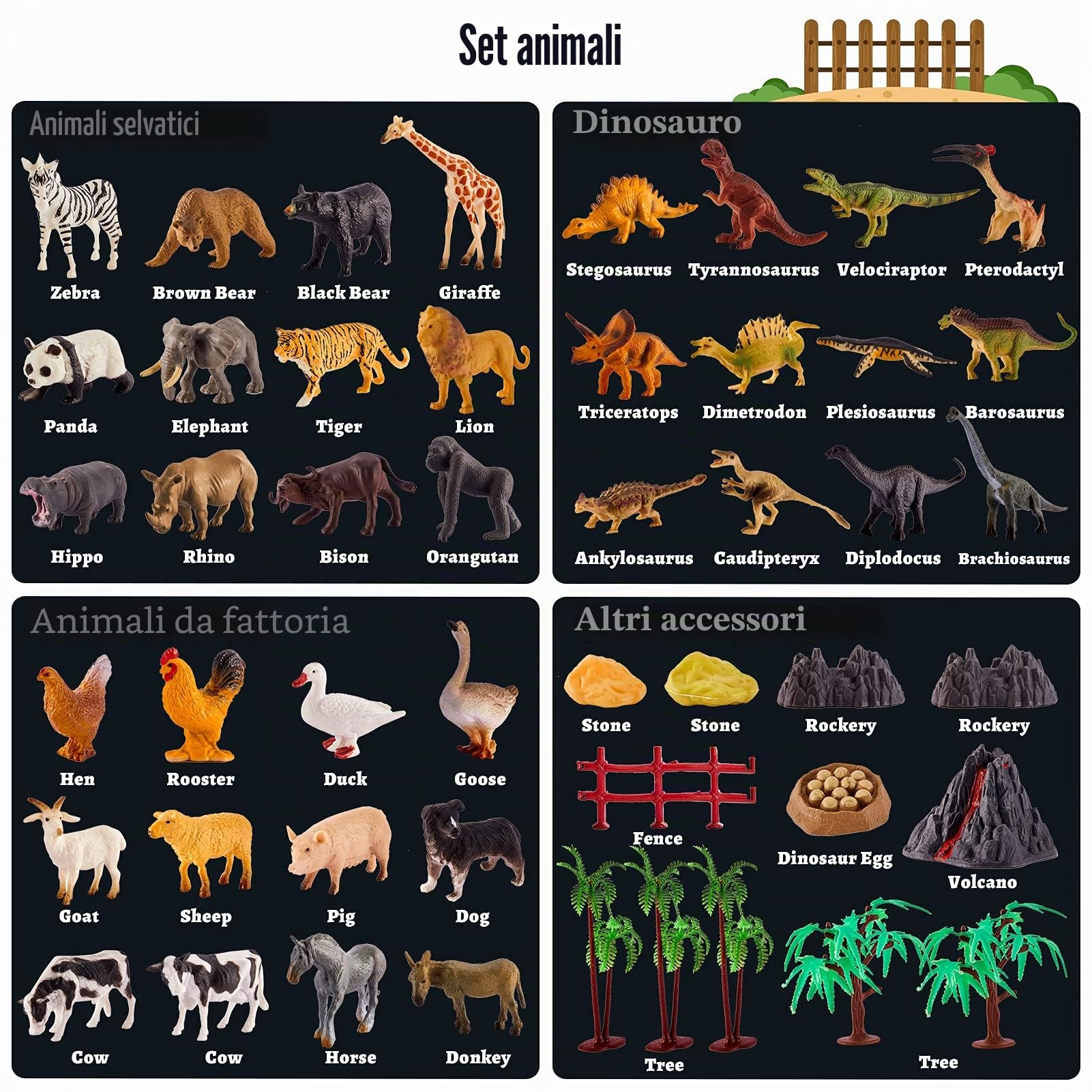 TOEY PLAY 3 in 1 Animali Giocattolo per Bambini, Animali Fattoria, Dinosauro Giocattolo, Animali Della Giungla, Giochi Bambini 3 4 5 6 Anni, 56 Pezzi, Mini Animali Realistici con Valigia