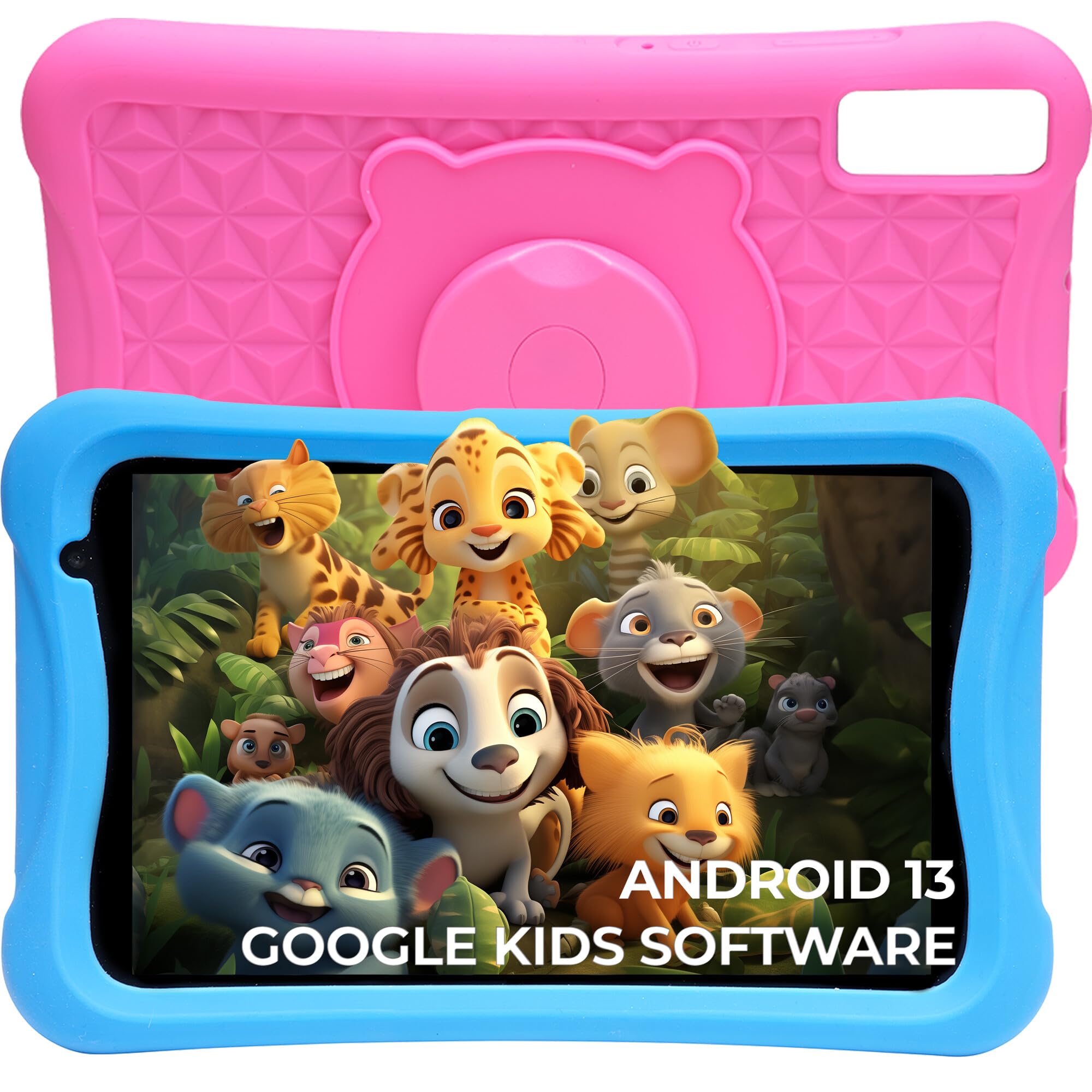 Denver Tablette Enfants 8 Pouces - Android 13 - Contrôle Parental - 4 Go RAM - 64 Go ROM - avec étui Antichoc (Bleu et Rose) - TIO80105K