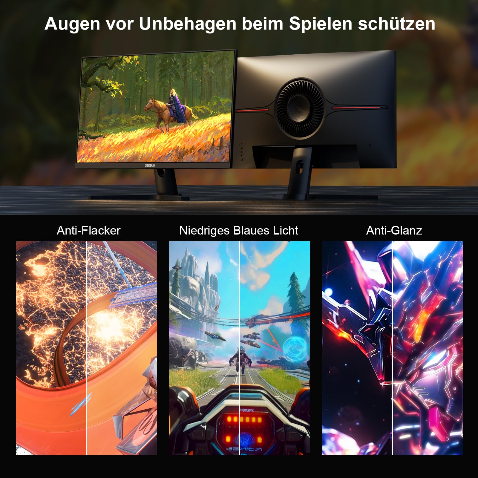 27 Inch Gaming Monitor, Computer Monitors 200Hz, PC Display QHD 1440p, IPS, 1ms, 95% DCI-P3, Eye-Care, Lowblue, HDMI 2.1 & DP 1.4