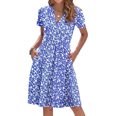 AUSELILY Womens Summer Dresses 2026 Short Sleeve V Neck Floral Sundress with Pockets