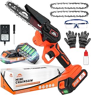 Mini-Chainsaw Cordless,Rechargeable Handheld Chainsaw,Battery Powered Chain Saws 6-Inch,Electric Mini Chainsaw for Pruning Trees Wood Cutting,2pcs Batteries,2pcs Chain