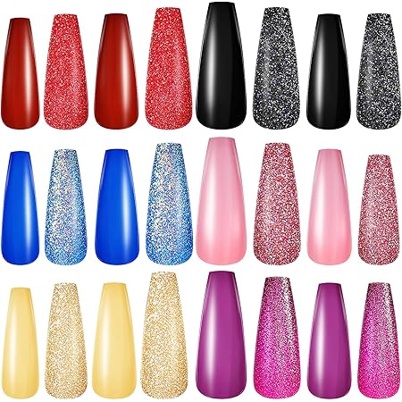 Amazon Com 240 Pieces Coffin Nails Press On Nails Extra Long Fake Nails Glitter Coffin Fake Nails Full Cover False Nail Tips Artificial False Nail Kits For Women And Girls Black Red