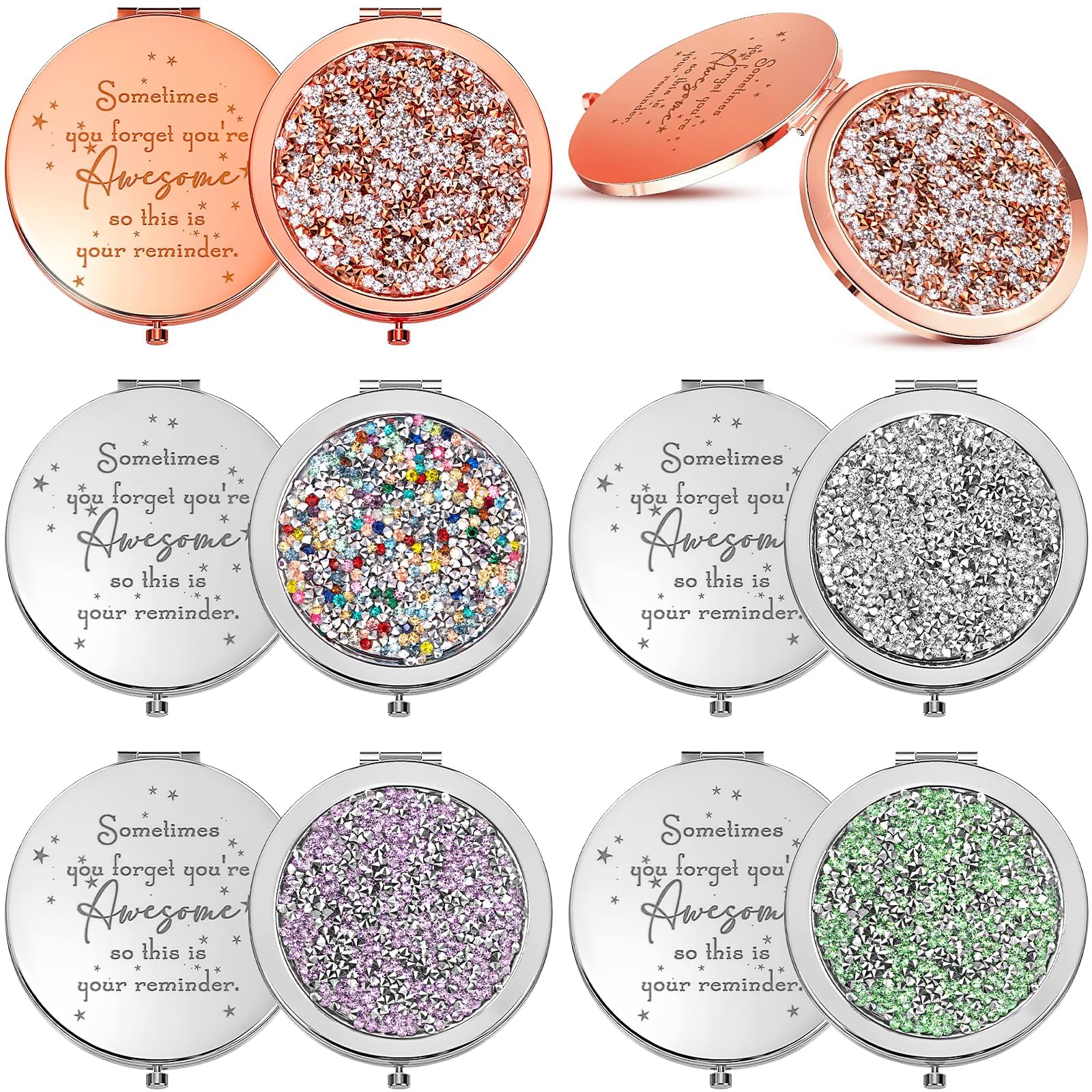 10 mini specchi compatti a forma di diamante, tascabili, rotondi, per borsa, portatili, pieghevoli, con ingrandimento 1X/2X, per borse da viaggio, portafogli, regali per donne e ragazze