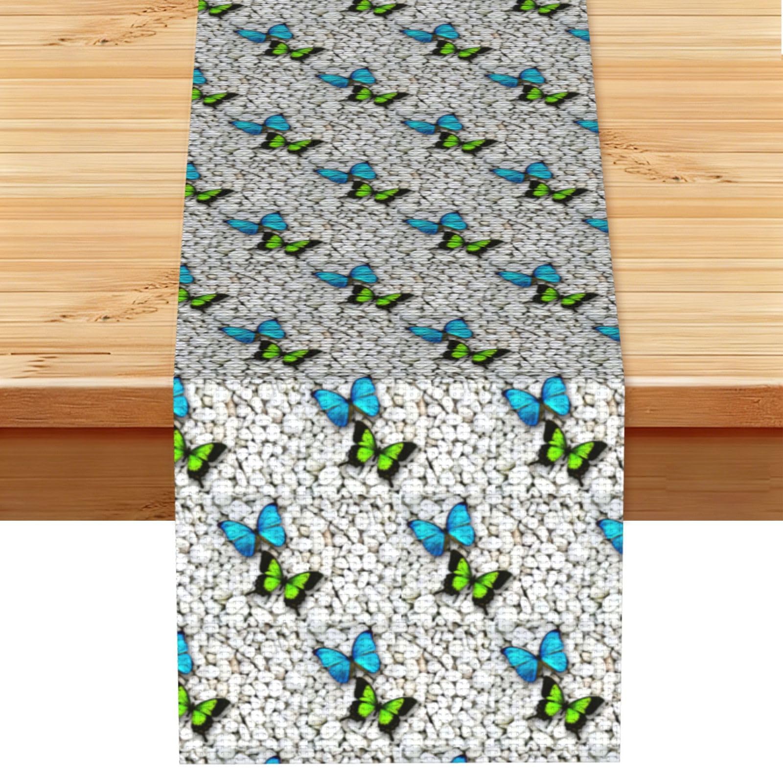 Blue butterfly green butterfly and stone Stylish Printed Table Cloth, Decorative Table Runner 13x72in for Home, Party and Banquet Home Decor