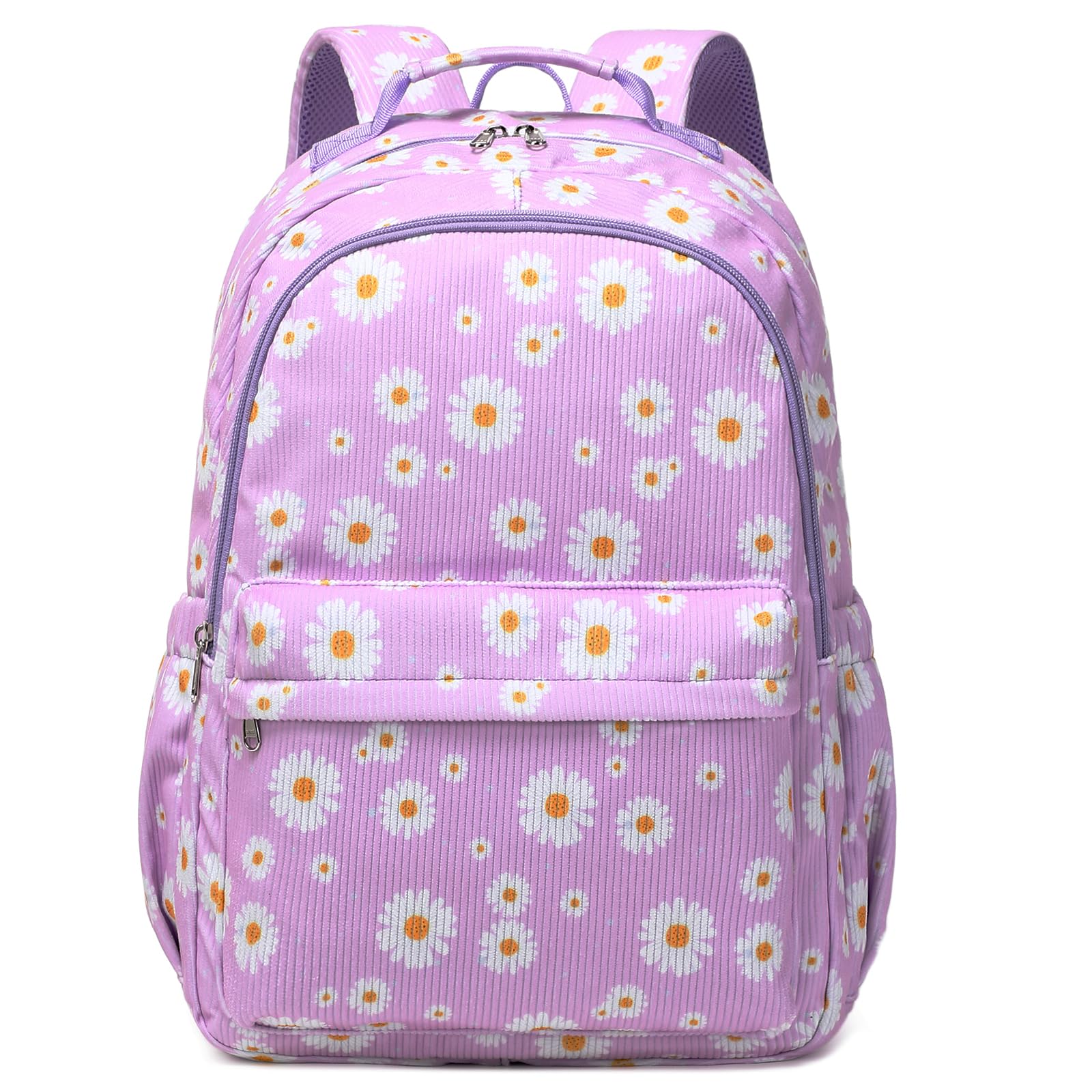 School Backpack for Teens Girls High School Corduroy Backpacks Daisy Bookbags School Book Bags for Kids Casual Travel Daypacks(Daisy Purple)