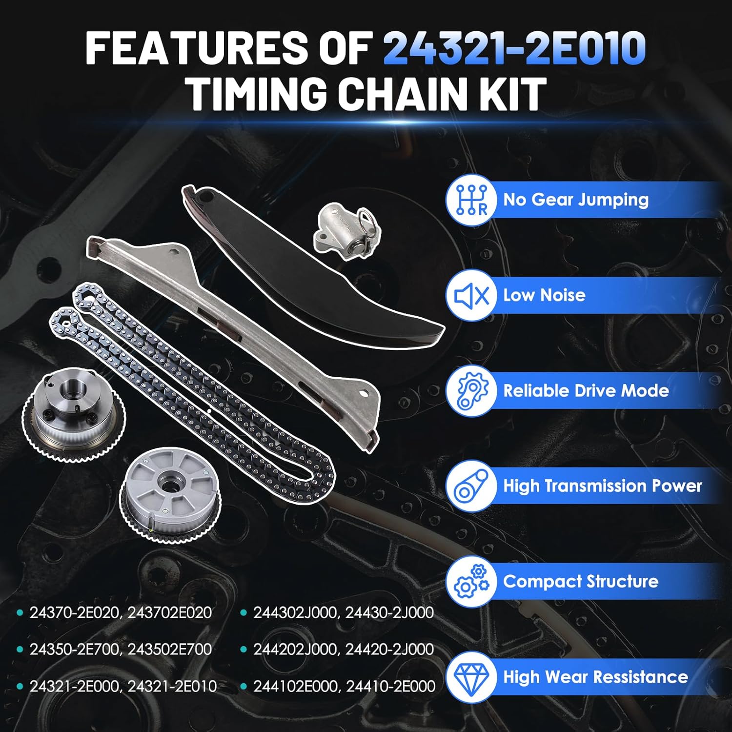 Timing Chain Kit with VVT Camshaft Sprocket Fits for Hyundai Elantra Kona Veloster, for Kia Forte Forte5 Soul Seltos 2.0L Engine Timing Chain Kit 243502E700 243702E020 Intake&Exhaust Sprocket