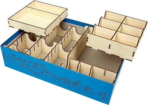 The Broken Token Organizador de juegos de mesa - Caja de almacenamiento de madera compatible con Carcassonne con múltiples bandejas, filas y