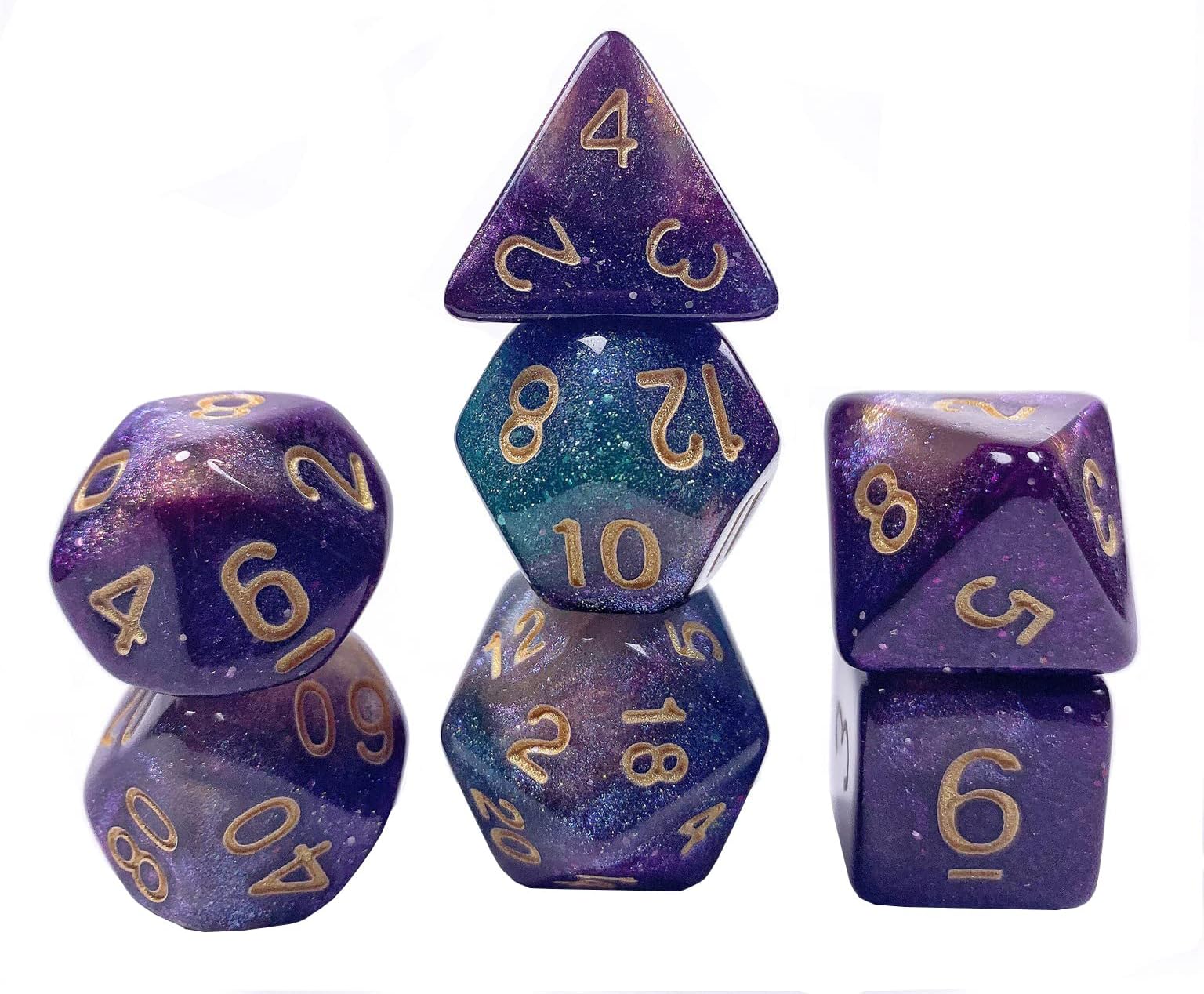DND Dice Polyhedral Dice 7-Dice Cosmic Purple Blue Dungeons and Dragons with Black Pouch