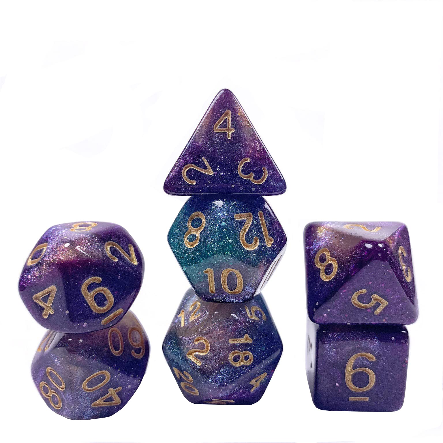 DND Dice Polyhedral Dice 7-Dice Cosmic Purple Blue Dungeons and Dragons with Black Pouch