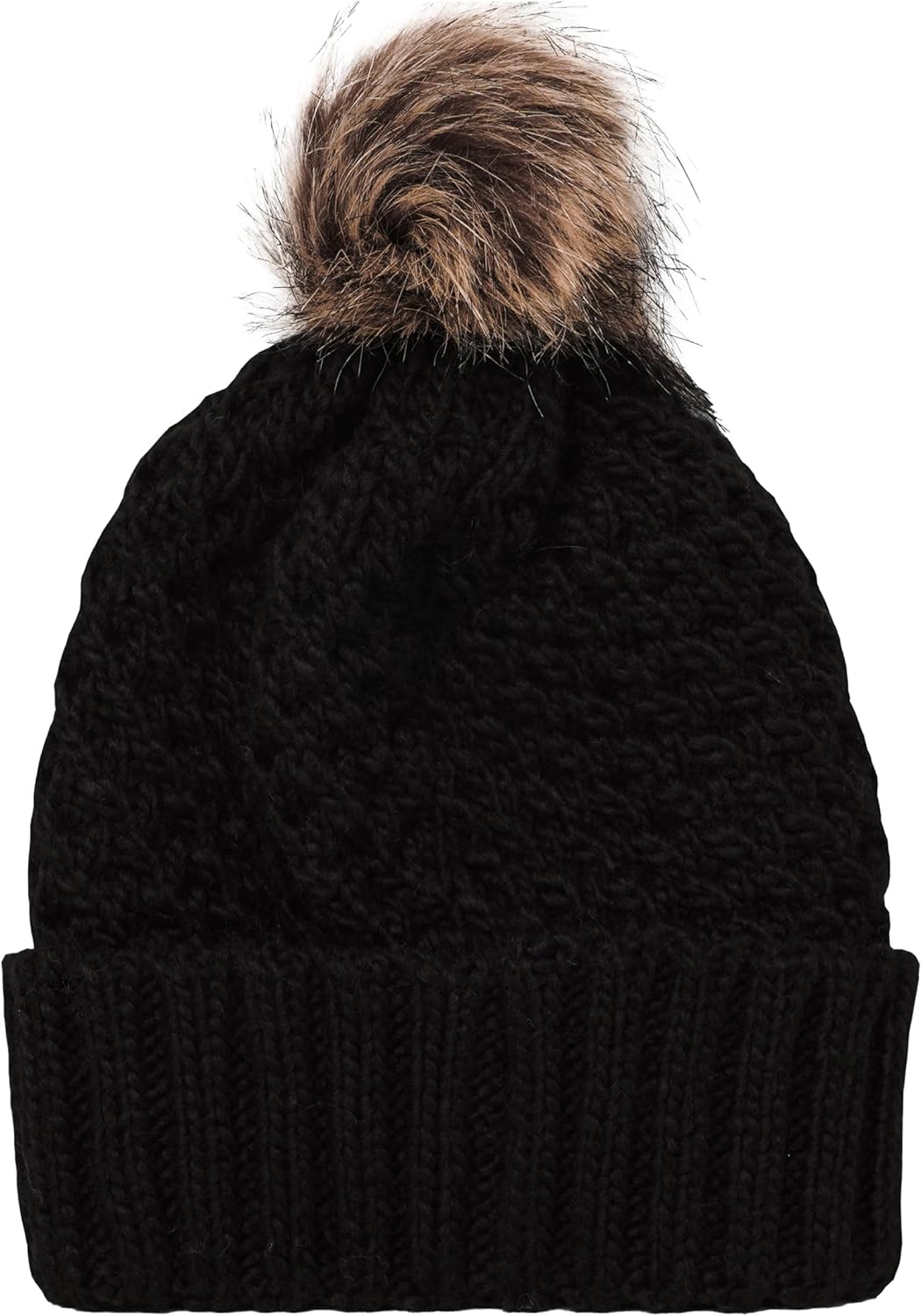 Roxy Women's Blizzard Beanie - Chunky Knit Winter Hat with Faux Fur Pom, Fleece-Lined for Ultimate Warmth, Stylish Cold Weather Accessory, Black, One Size