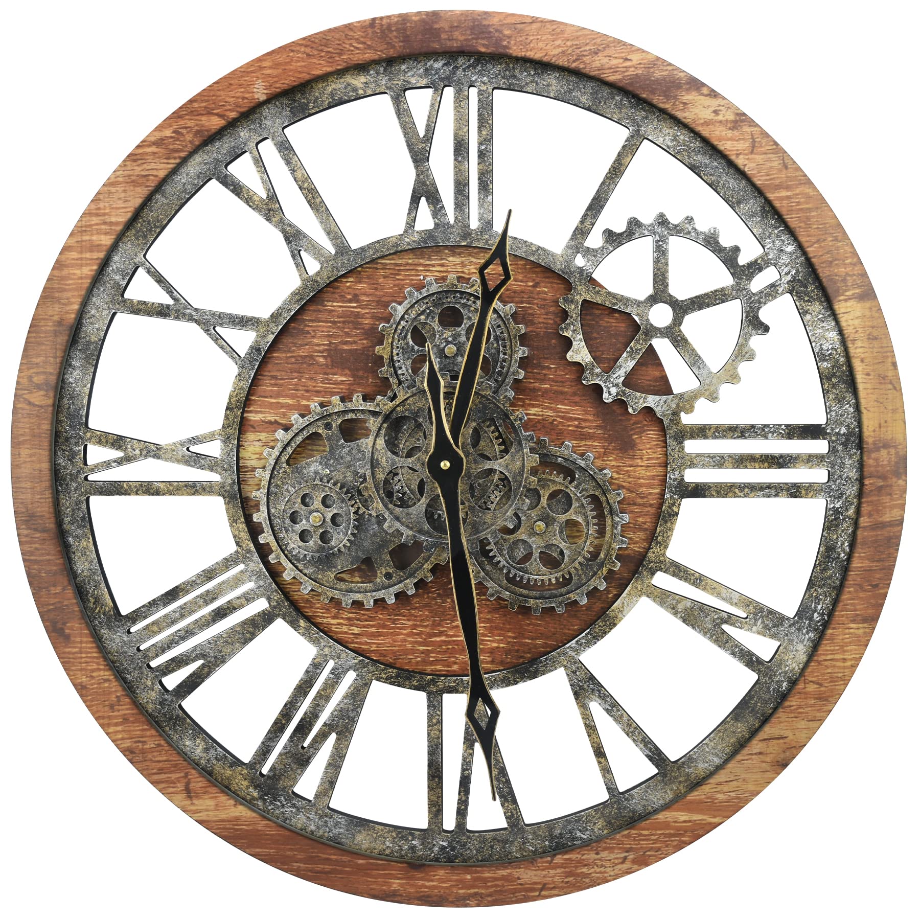 Large Wall Clock, Wall Clock for Living Room Decor 24 inch Big Clocks for Farmhouse Wall Clock Decor Living Room Bedroom Vintage Roman Numeral Wall Clock- Real Rolling Gears Wall Clocks, Brown