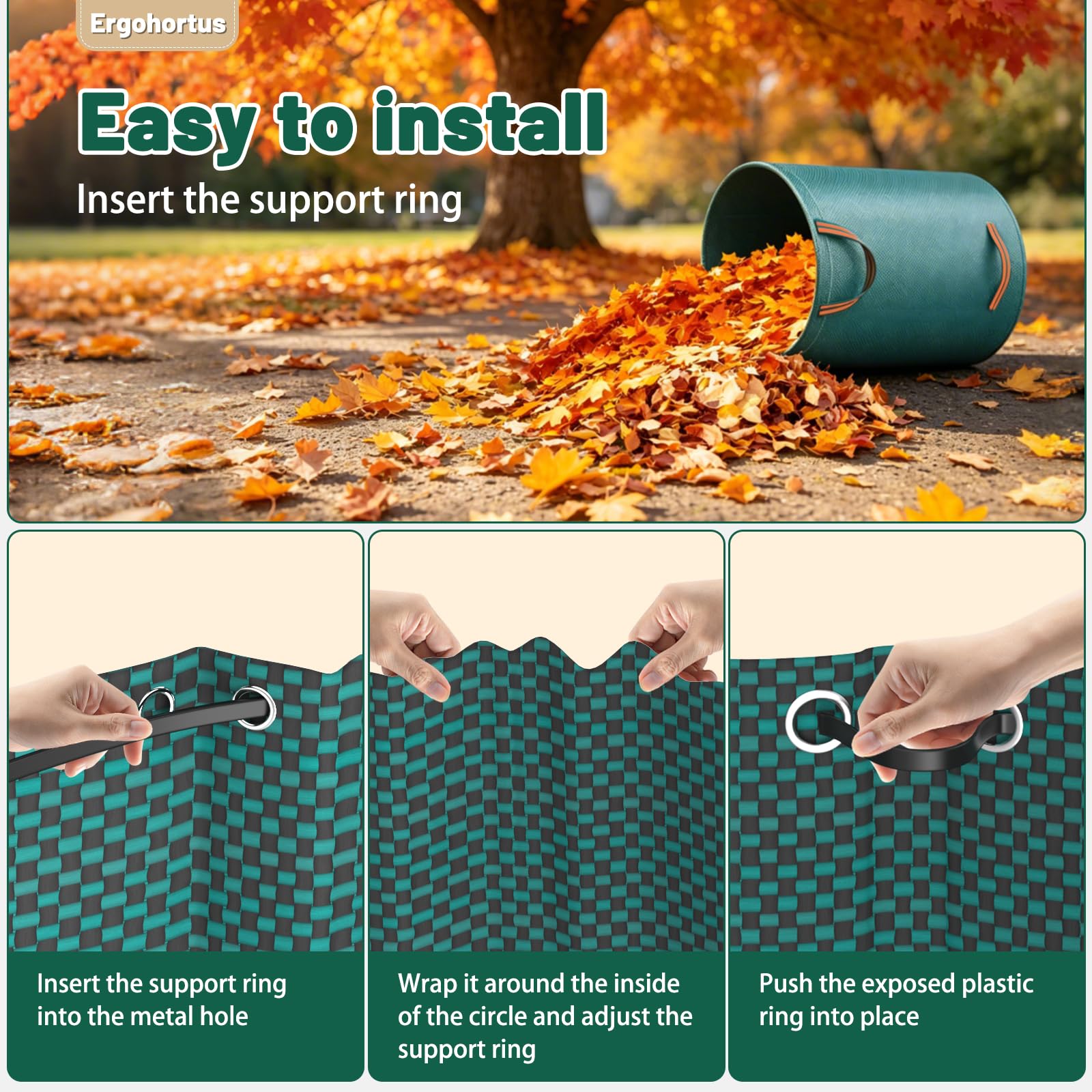 Sac Déchets Verts Résistant Ergohortus – 3x500 L Sacs à Déchets de Jardin Réutilisables avec Poignées, Sacs Végétaux de Jardin Pliables Pour Feuilles et Déchets– Sacs Poubelles de Jardin Imperméables