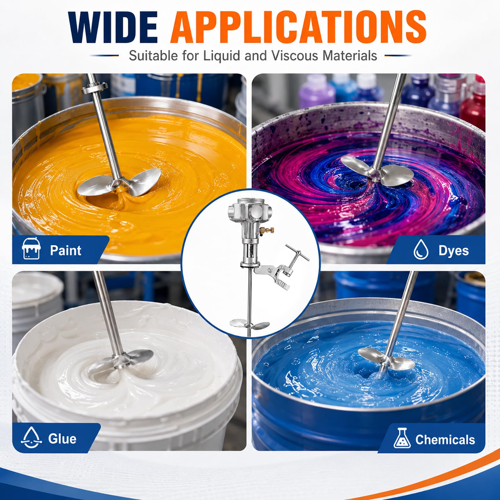 Agitador Neumático para Bidón, Mezclador Industrial de Pintura con Velocidad Ajustable para Químicos Resina y Pegamento 100gallon