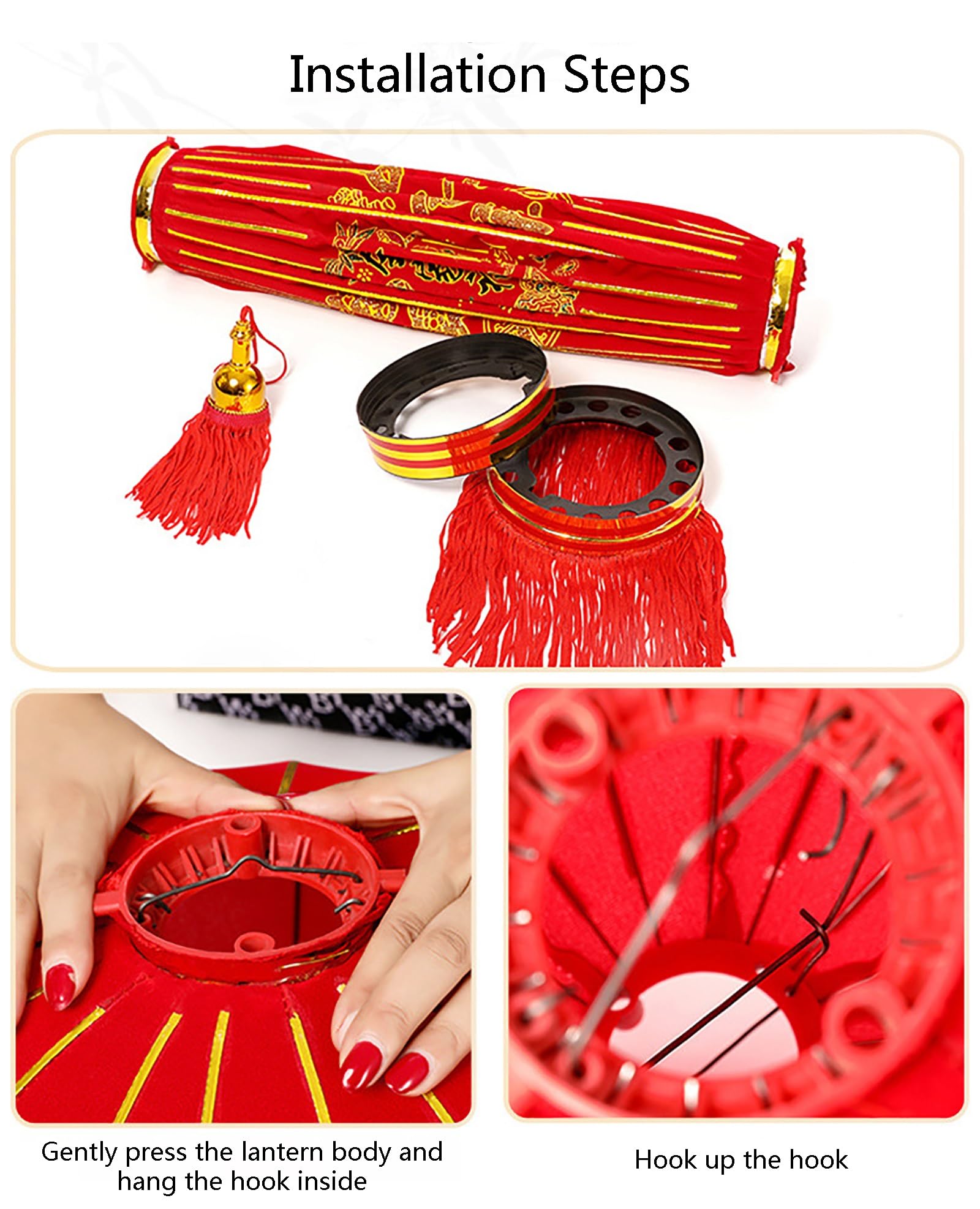 faroles, Faroles Rojos de la Suerte con borlas Doradas(Good Fortune,80#2pcs)