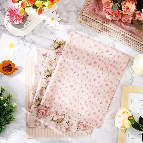 Miniatura 4 de Whaline Paquete de 12 piezas de tela de algodón primaveral de 18 x 22 pulgadas, diseño floral retro con estampado floral, cuadrados de retazos,
