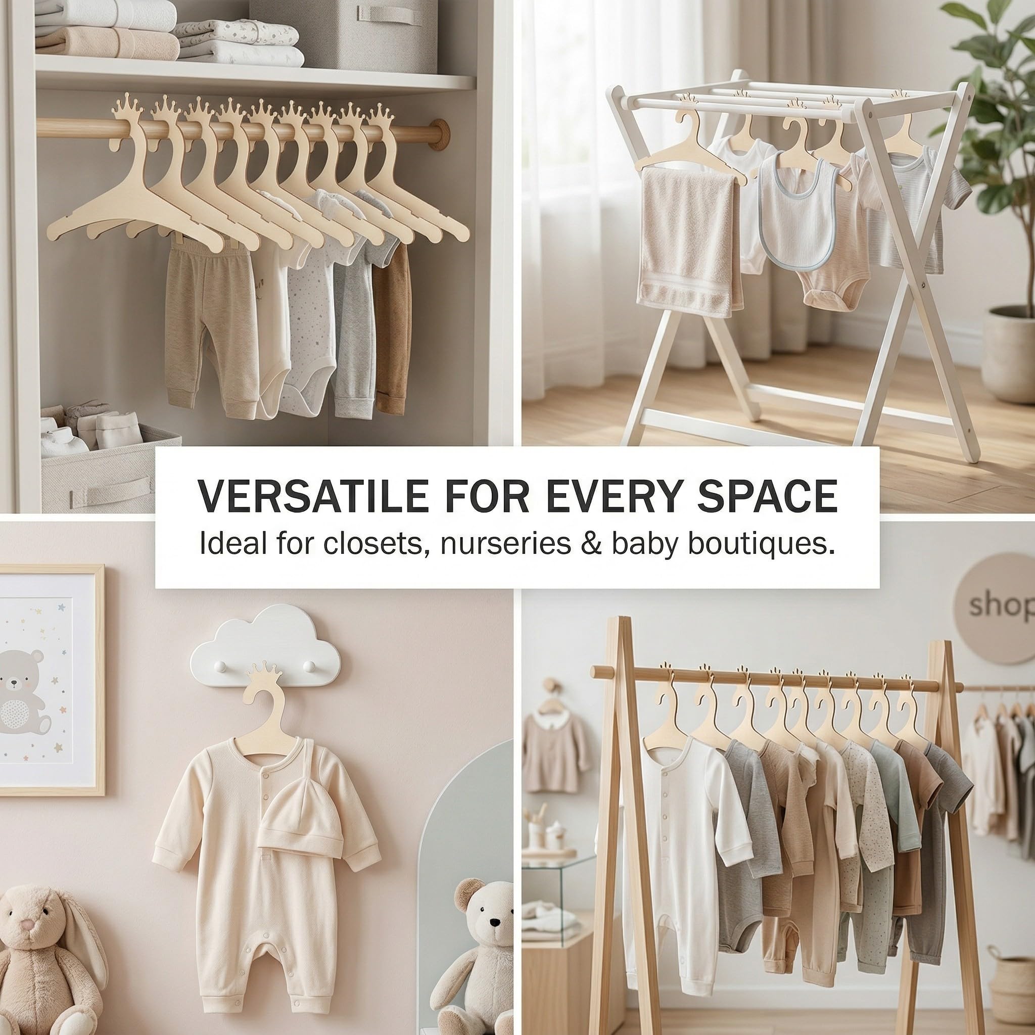 10 Pezzi Grucce Neonato Legno, Appendiabiti per Bambini con Motivi di Animali, Antiscivolo e Resistente, Salvaspazio, Ideale per Abbigliamento per Bambini, Ideale per i neonati