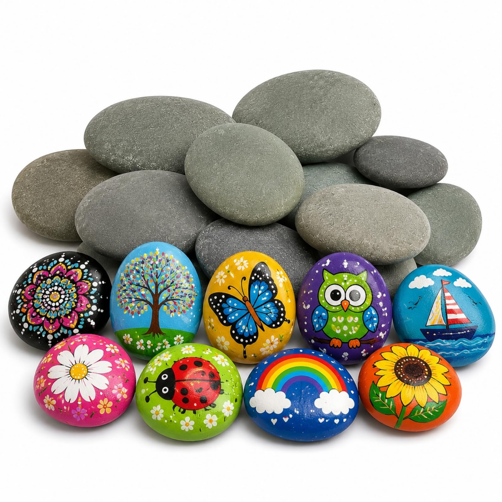 YHTCC 20Pcs Pebbles for Painting, 4-6cm Smooth Flat rocks for painting