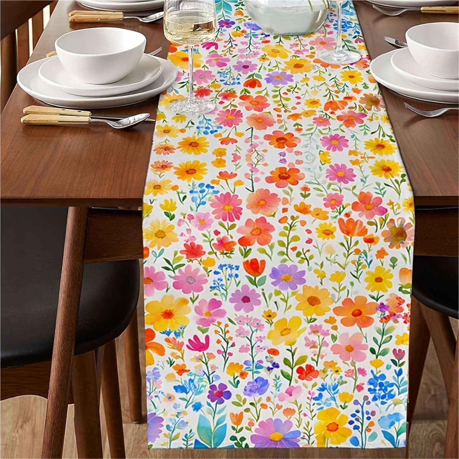 1 Pieza Camino De Mesa con Estampado Flores Silvestres Acuarela para Boda