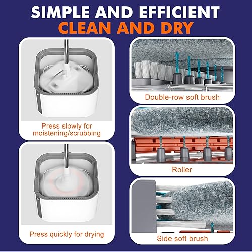 Miniatura 5 de Sistema mejorado de trapeador giratorio y cubo, cubo interior desmontable que separa el agua sucia y cabezal plegable de 90, sistema de triple