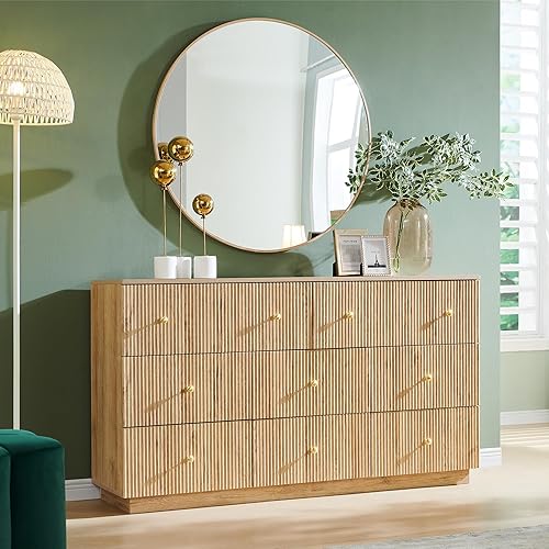 Miniatura 18 de Cómoda acanalada para dormitorio, 48 pulgadas de alto, cómodas de 7 cajones, organizador de almacenamiento alto de madera, baúl moderno para