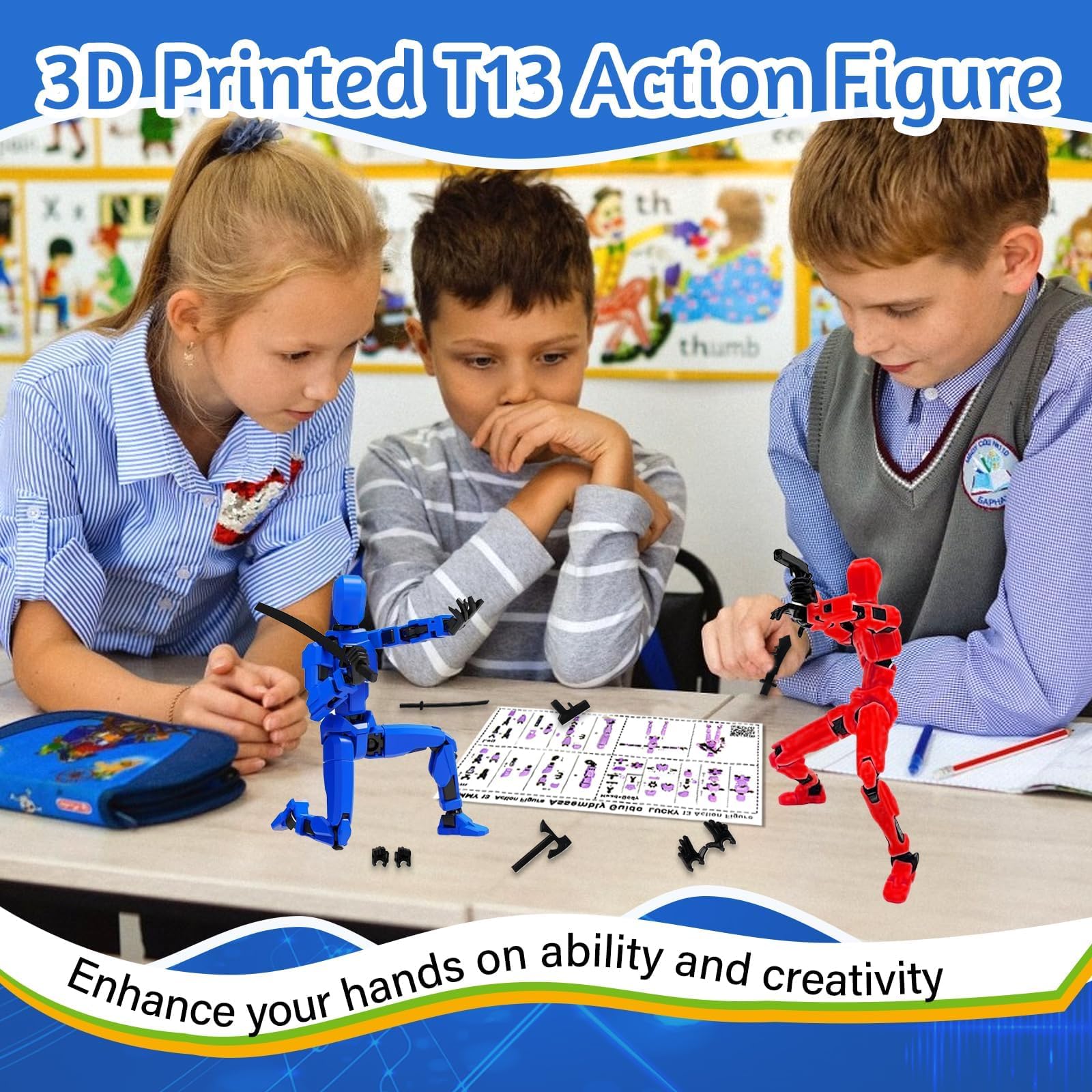 Pipihome T13 Actiefiguur, 2 stuks Titan 13 Actiefiguren, 3D-Print van Beweegbare Figuren met Meerdere Gewrichten, Lucky 13 Dummy Action Figures, Desktopdecoraties, voor Kinderen en Volwassenen (A