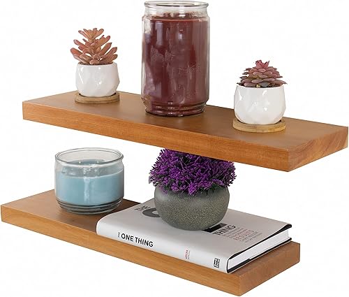 Miniatura 2 de VINTAYARD Estantes flotantes de madera rústica, estante de madera envejecida para decoración de pared de granja, juego de 2 estantes hechos de