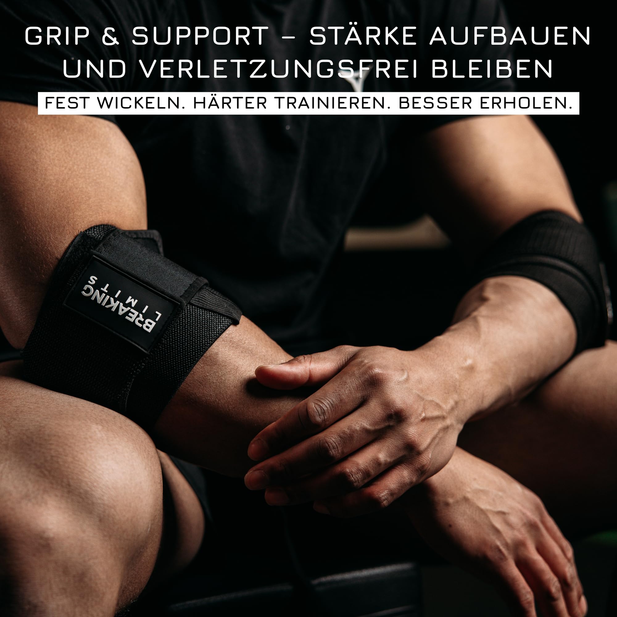 BREAKING LIMITS Ellbogen Bandage Gym - Ellenbogenbandage Kraftsport – Ellenbogenbandagen für Gewichtheben, Bodybuilding, Powerlifting, Bankdrücken & Fitness (1 Paar)