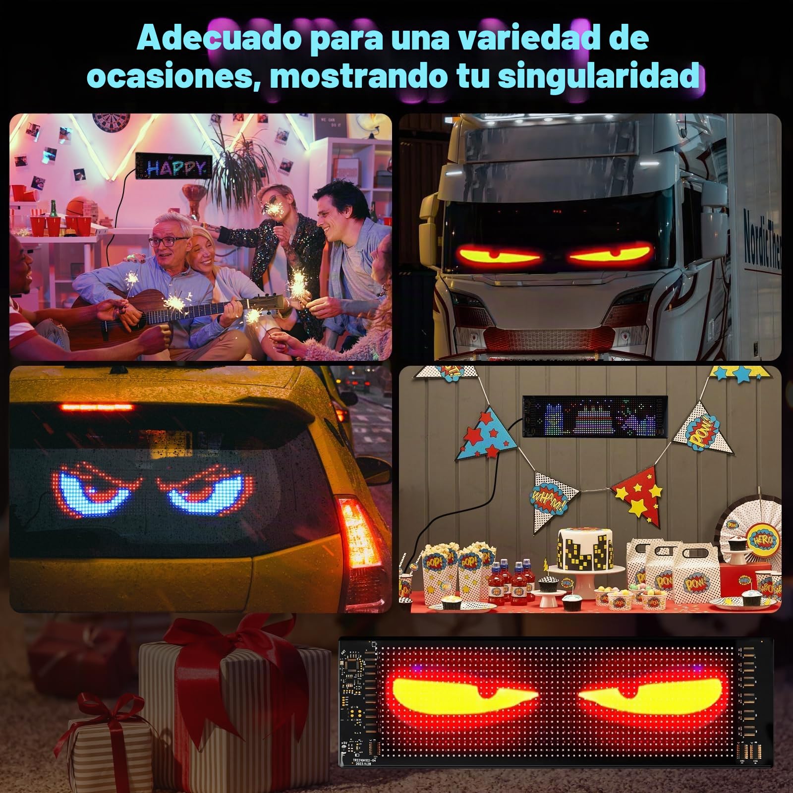 Ojos LED para Camiones, Luz de Ojos de Diablo para Coches, Pantalla Flexible Grande Programable para Coches, Camiones, Tiendas, Diseño LED Dinámico DIY (2uds 12x59.5cm)