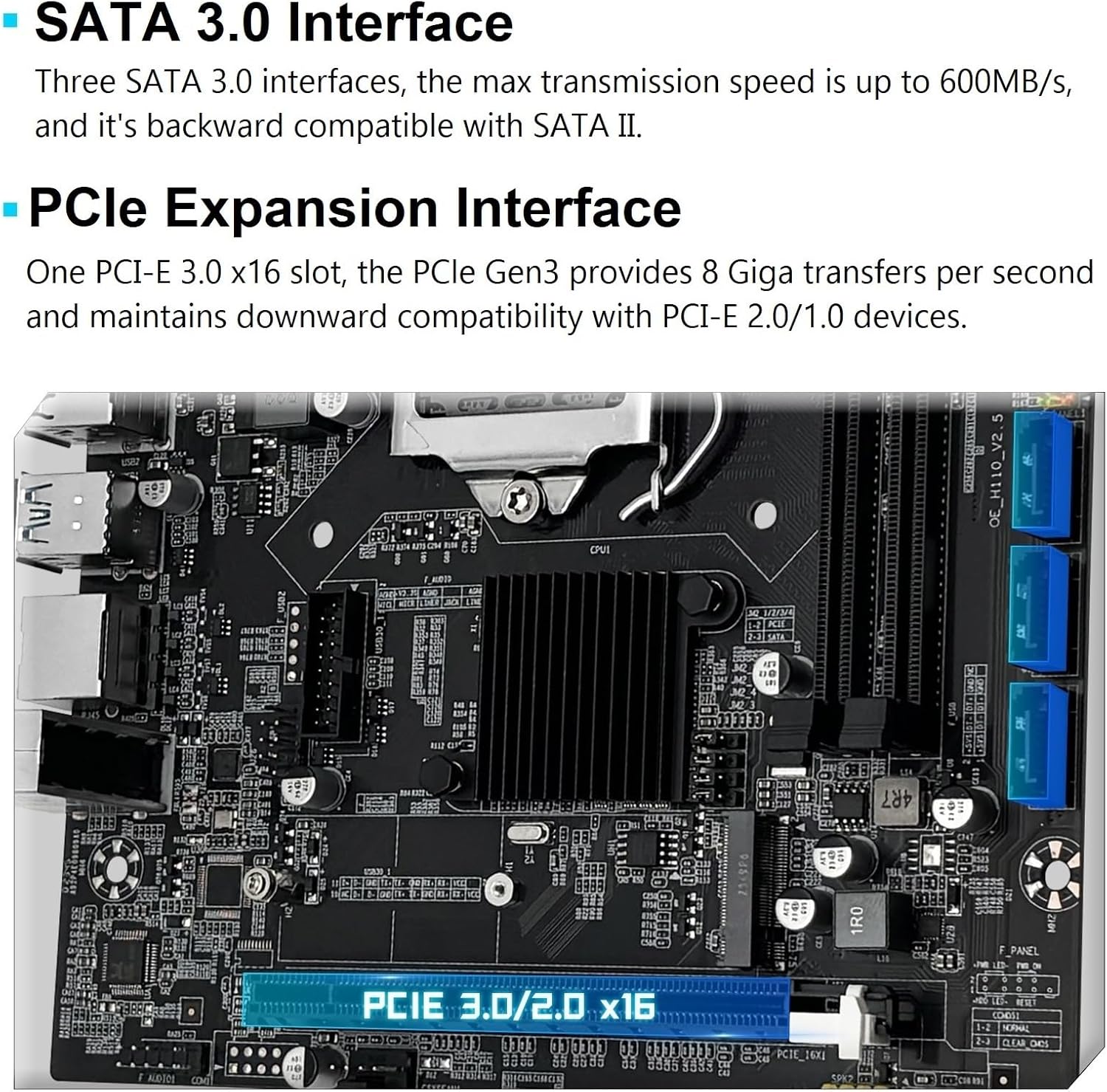H110 LGA 1151 Motherboard for Intel 6-9th Gen Core i3/i5 Pentium, Celeron Series Processors, DDR4, PCIe x16, NVME/NGFF M.2, VAG, HDMI-Compatible, SATA 6Gbps