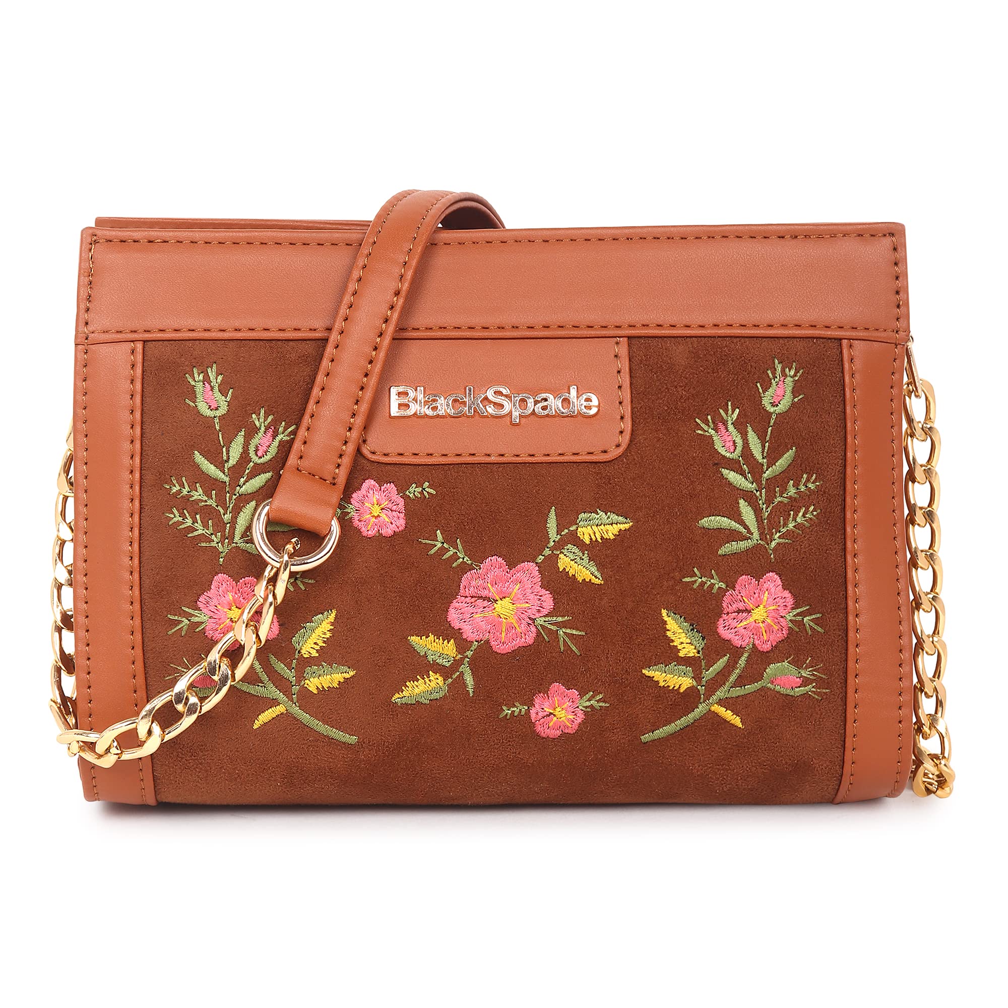 Black Spade Tan Embroidered Floral Mini Shoulder Bag Gold Chain Handle Party Sling Bag with Detachable Adjustable Strap Zipper Closure (B0BX7CCDS1) Amazon Price History, Amazon Price Tracker