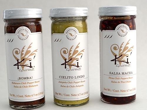 Ki Gourmet - Paquete de 3 Salsas Gourmet Mexicanas Macha Tres Chilies Salsa Bomba Habanero Chili y Cielito Lindo Salsa de Chili Jalapeño